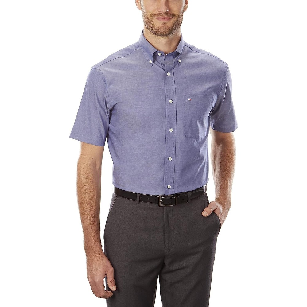 Tommy Hilfiger Men's Short Sleeve Button-Down Shirt, Neck 17.5''